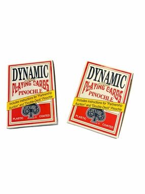 Dynamic Official Pinochle Playing Cards 2 Decks Plastic Coated Red Backs Set